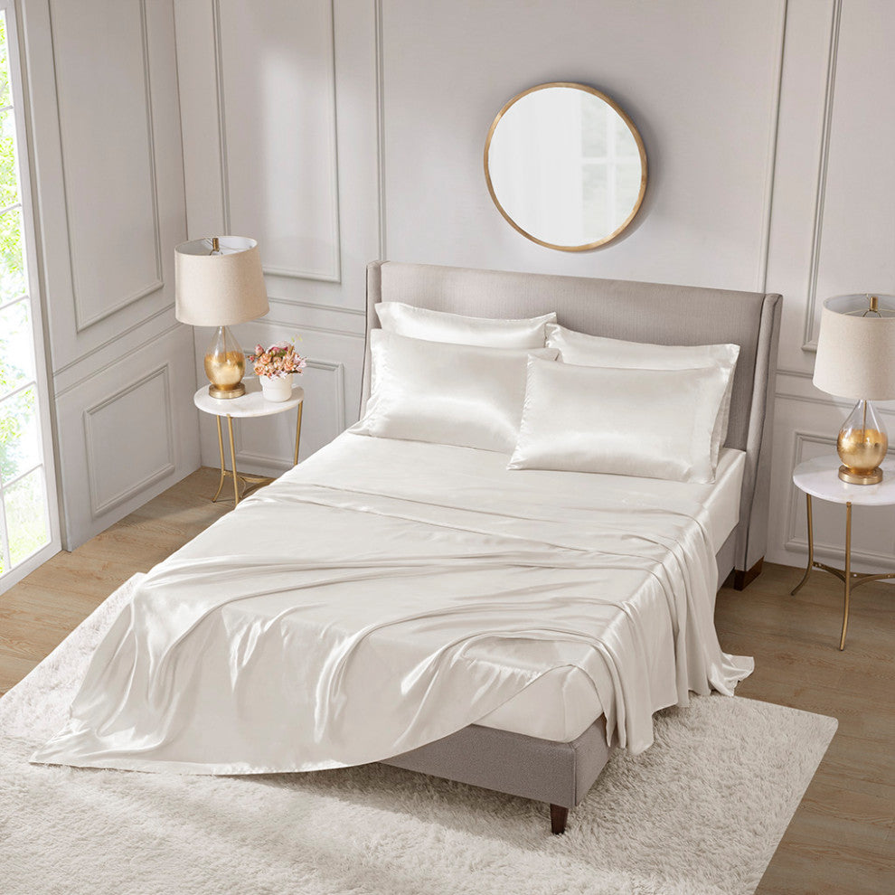 Madison Park Essentials Satin Luxury 6 PC Sheet Set, Ivory
