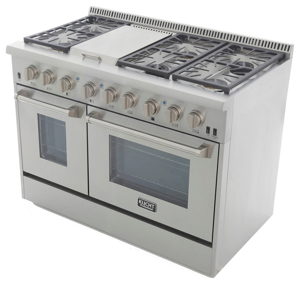 KUCHT Pro Style 48" Dual-Fuel Range, Stainless Steel, Classic Silver, Natural Gas