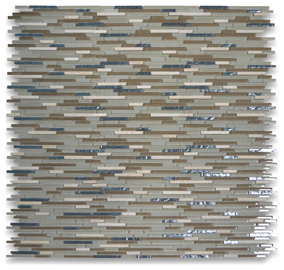 Glass Mosaic Tile Beige Brown Electroplate Sunny Yellow Marble Linear, 1 sheet