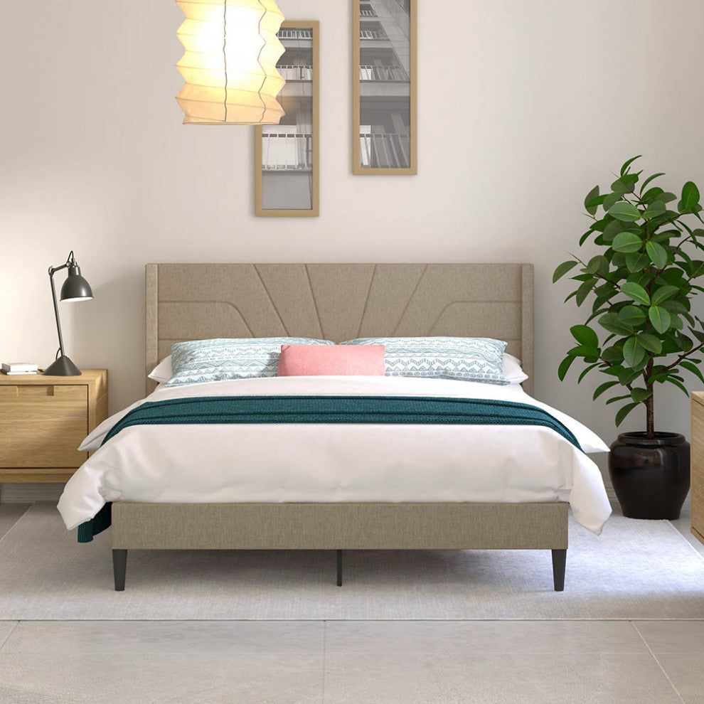 Lindon Deco Modern Uphostered Queen Bed in a Box, Desert Brown