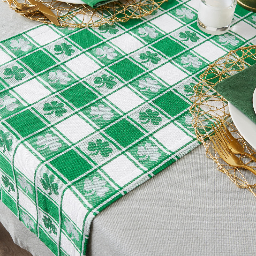 Shamrock Woven Check Table Runner 14x108"