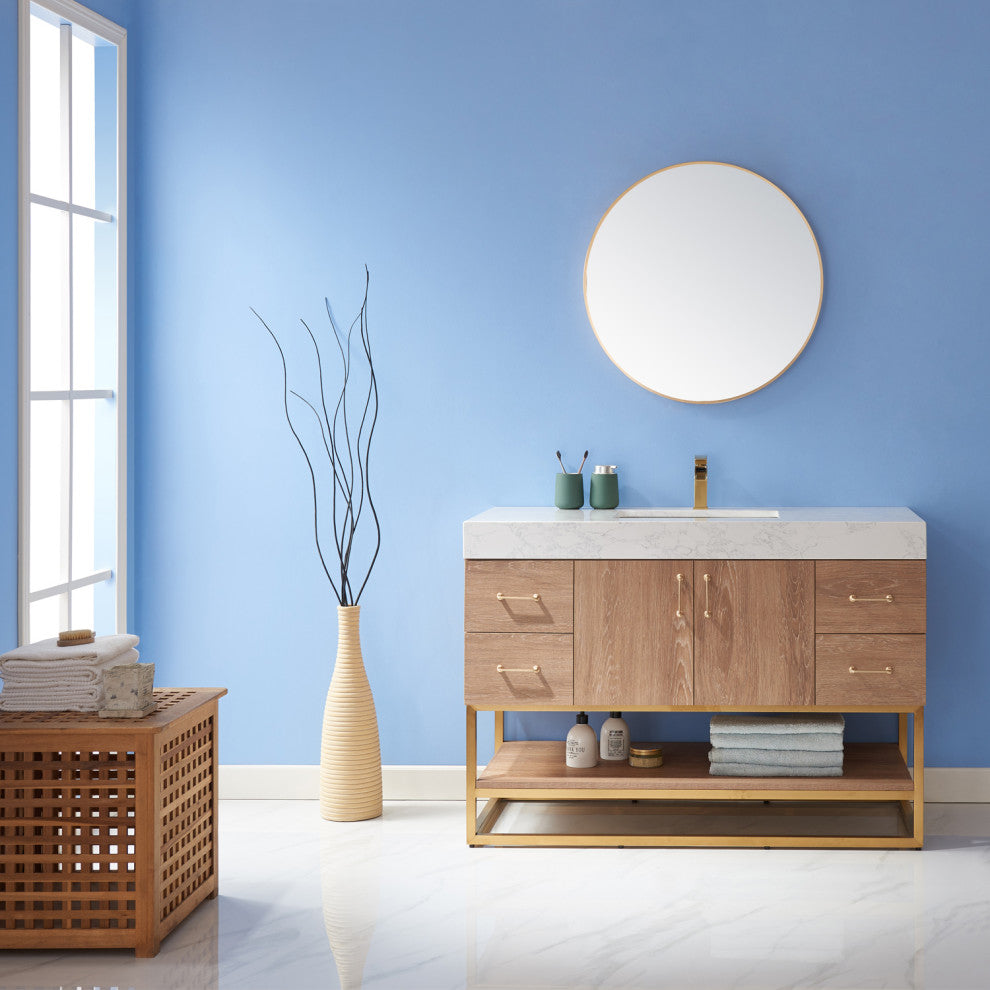 Emilia 28" Round Bathroom/Vanity framed Wall Mounted Mirror, Brushed Gold