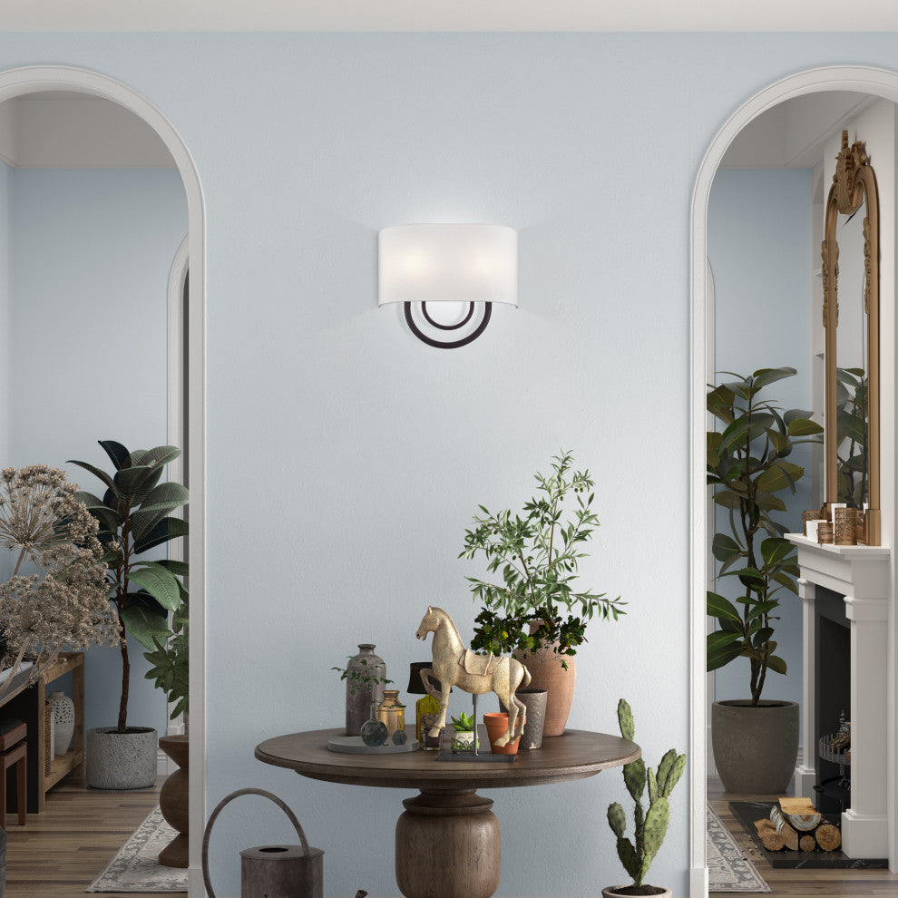Stratton 2 Light Bronze ADA Sconce with Hand Crafted Off-White Fabric Shade