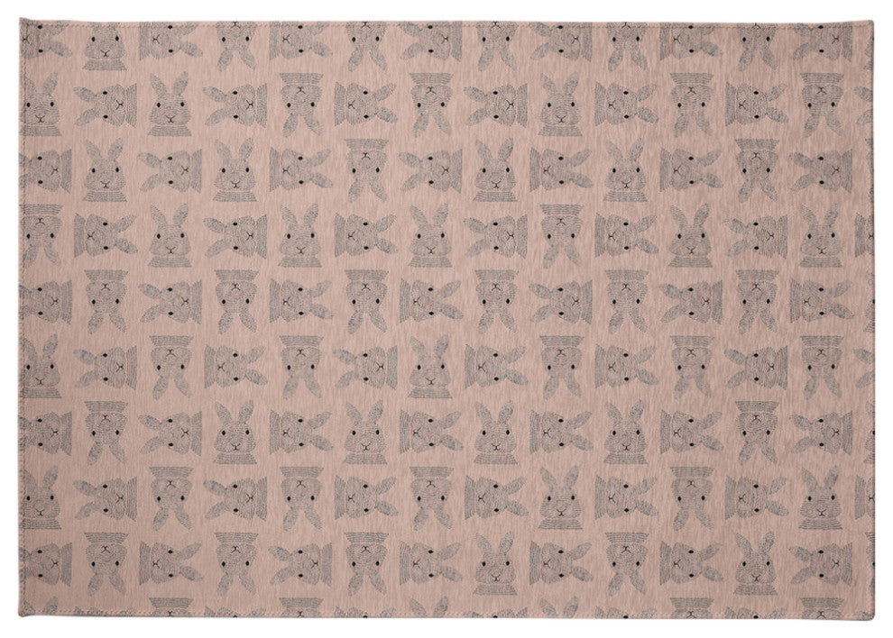 Criss Cross Bunnies Easter Chenille Rug, Sunwashed Red, 5'x7'