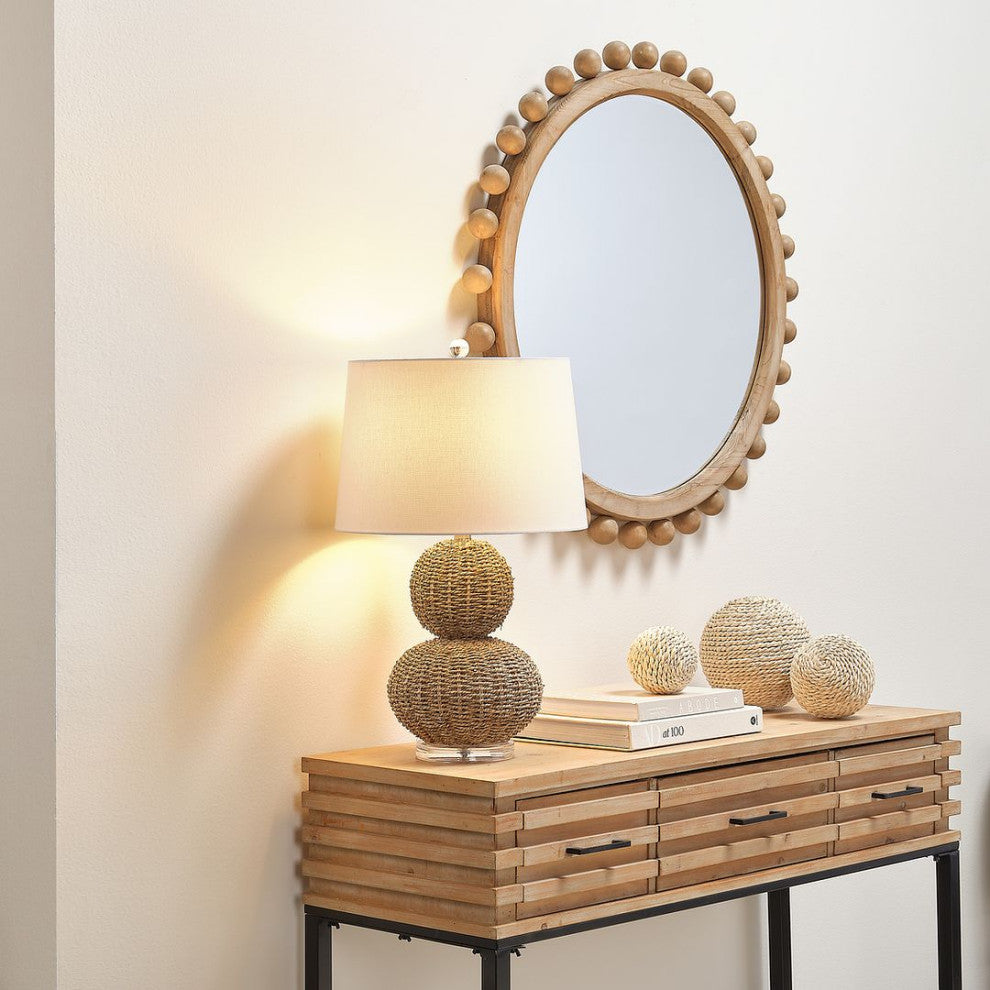 Natural Seagrass Rattan Double Gourd Shape Table Lamp 25 in Coastal Tropical