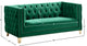 Michelle Fabric Upholstered Chair, Gold Iron Legs, Green, Velvet, Loveseat