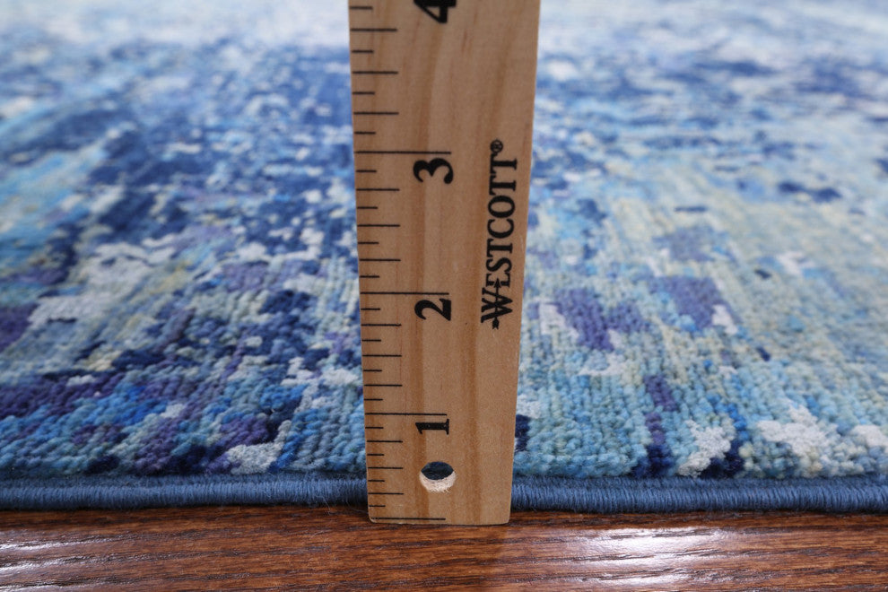 8' 2" X 9' 10" Abstract Wool and Silk Hand Knotted Rug Q4428