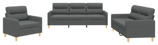 vidaXL Sofa Set with Cushions Sectional Sofa Couch 3 Piece Dark Gray Fabric