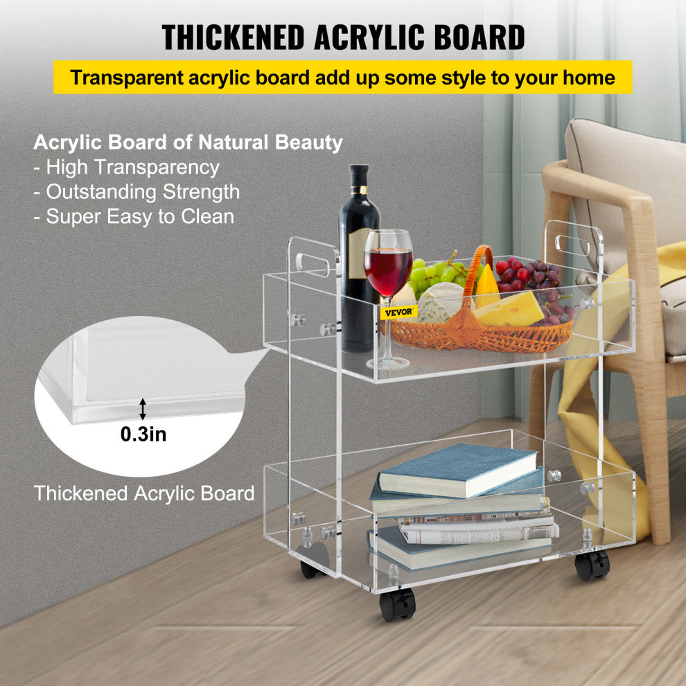 VEVOR Acrylic Serving Cart Acrylic Side Table 2 Tier 0.3 in Board Holds 66 lbs