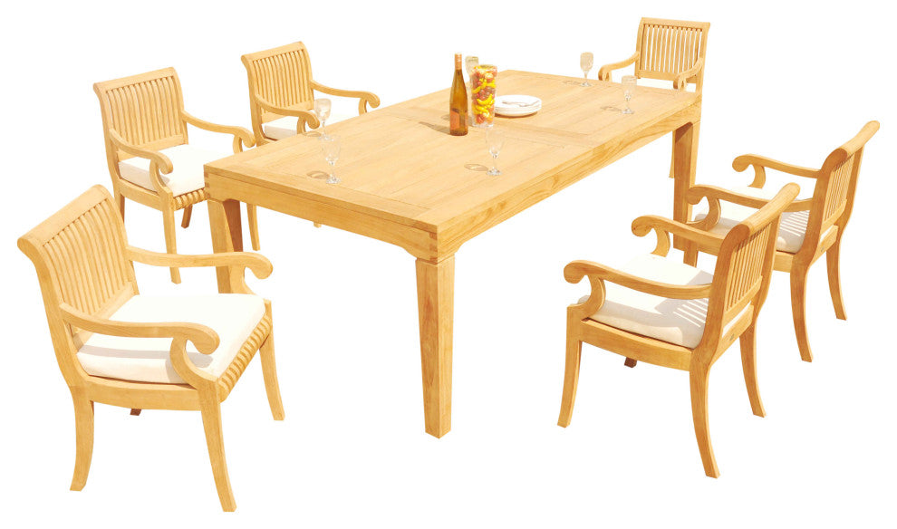 7-Piece Outdoor Teak Dining Set: 122" Rectangle Extn Table, 6 Giva Arm Chairs
