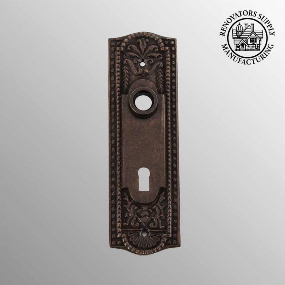 Back Door Plate Antique Brass Beaded Design With Keyhole Renovators Supply