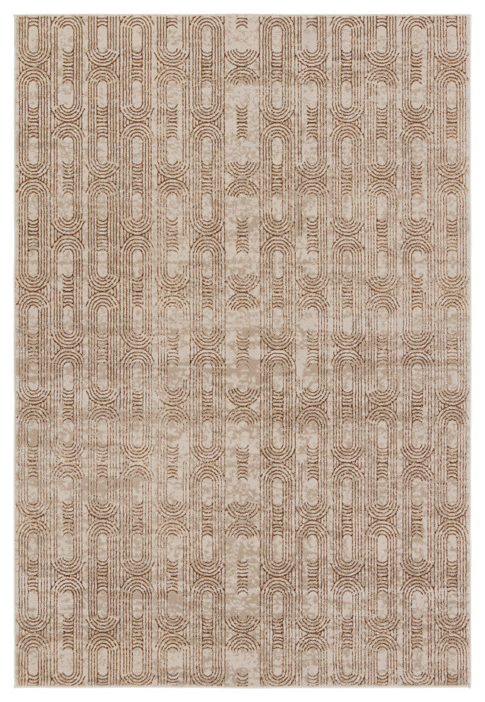 Gimeas Geometric Gold/ Beige Runner Rug 2'2"X8'