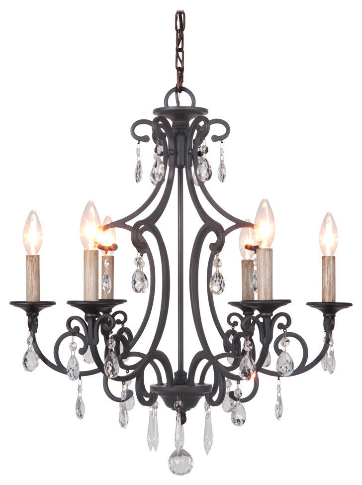 Bentley 6-Light Chandelier, Matte Black With Crystals