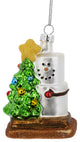 Smores Hugging A Christmas Tree Holiday Ornament Glass