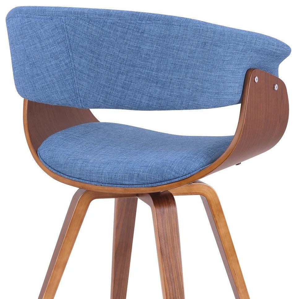 Summer Mid-Century Chair, Blue Fabric with Walnut Wood Finish