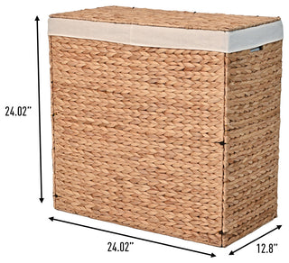 Sawyer Handwoven Hyacinth 2-Section Collapsible Laundry Hamper, Washable Liner