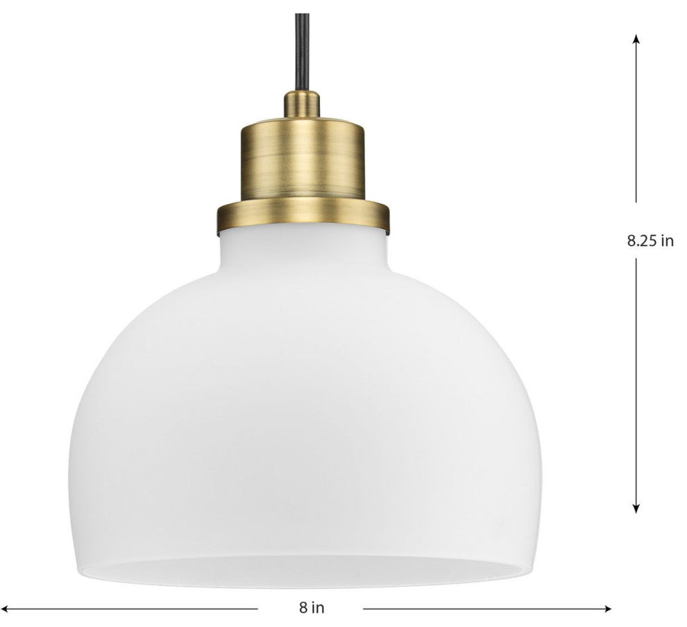 Garris Collection One-Light Vintage Brass Etched Opal Glass Mini-Pendant, Vintage Brass