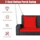 Costway 2-Person Patio Rattan Hanging Porch Swing Bench Chair Cushion Red