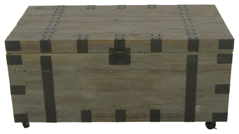 Benzara BM288100 41" Trunk Accent Coffee Table With Storage, Green, Black