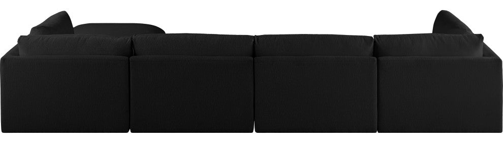 Ease Fabric Upholstered L-Shaped Modular Sectional, Black, 4 Piece: 2 Corner, 2 Armless, 1 Ottoman