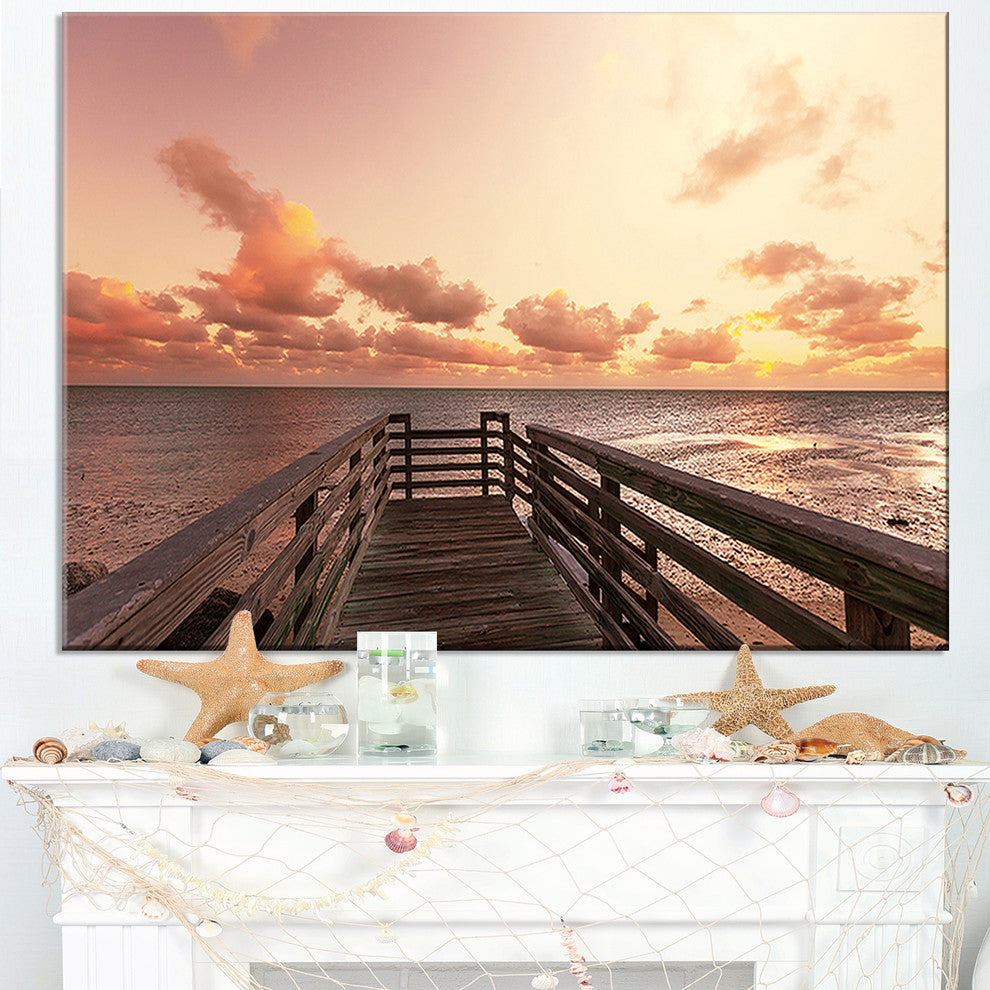 "Boardwalk On Beach Wooden Pier" Sea Bridge Canvas Wall Artwork, 40"x30"
