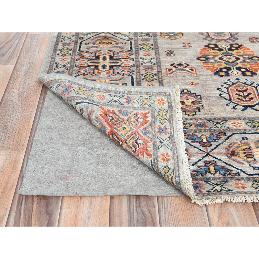 Light Gray Hand Knotted Afghan Super Kazak Organic Wool Oriental Rug, 6'1"x9'1"
