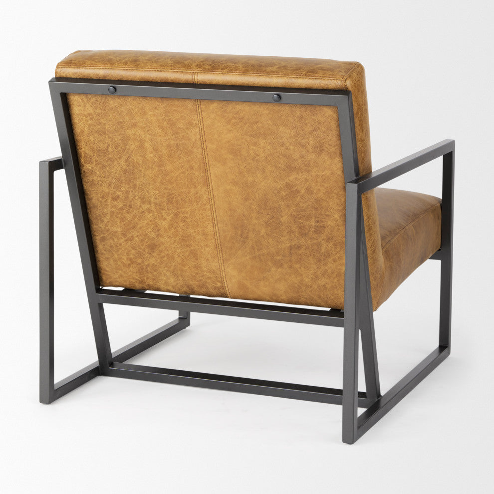 Armelle Genuine Leather With Solid Iron Frame Accent Chair