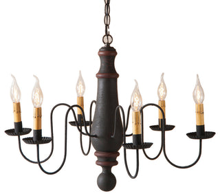 Large Norfolk Chandelier, Hartford Black With Red Stripe