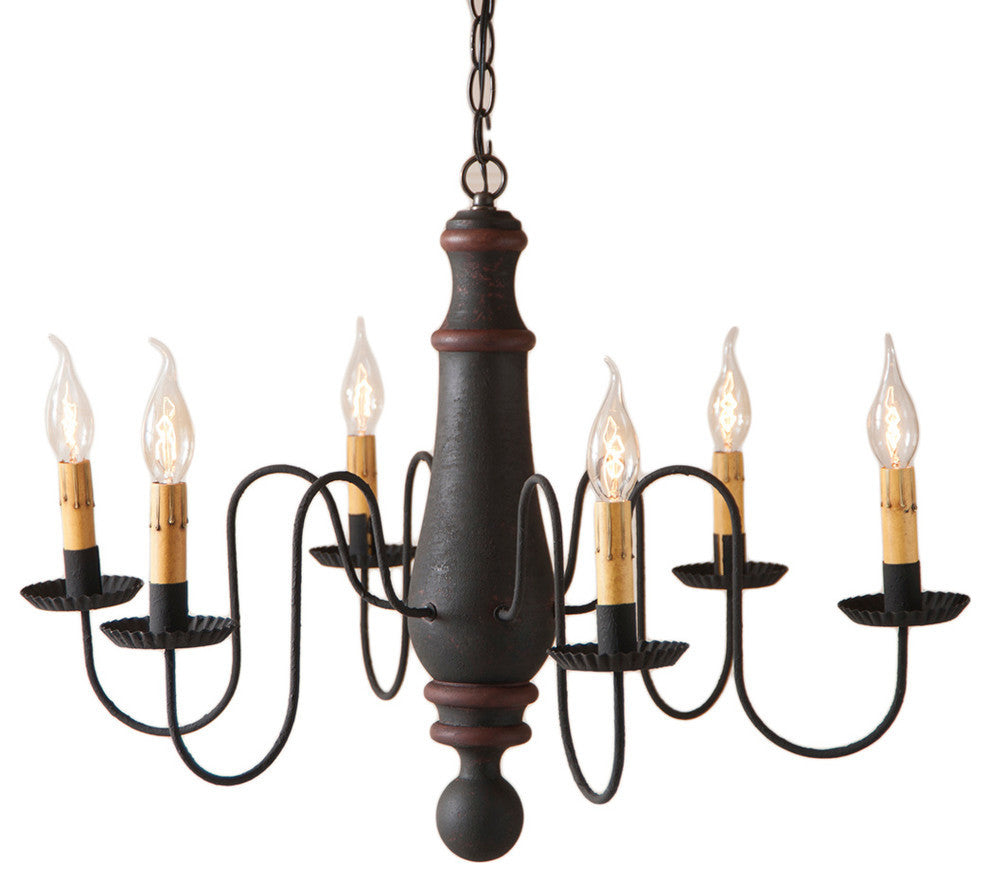 Large Norfolk Chandelier, Hartford Black With Red Stripe