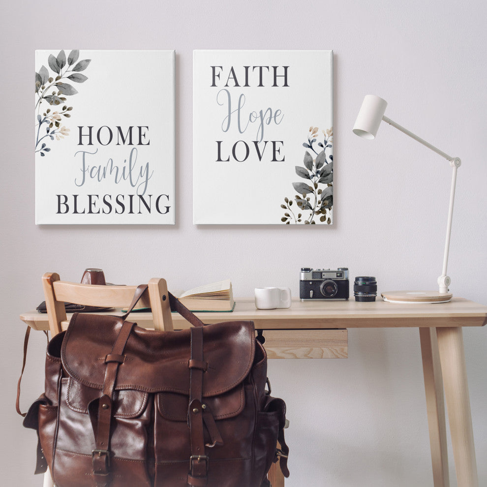 Faith Hope Home Family Phrases Soft Black Florals,24 x 30