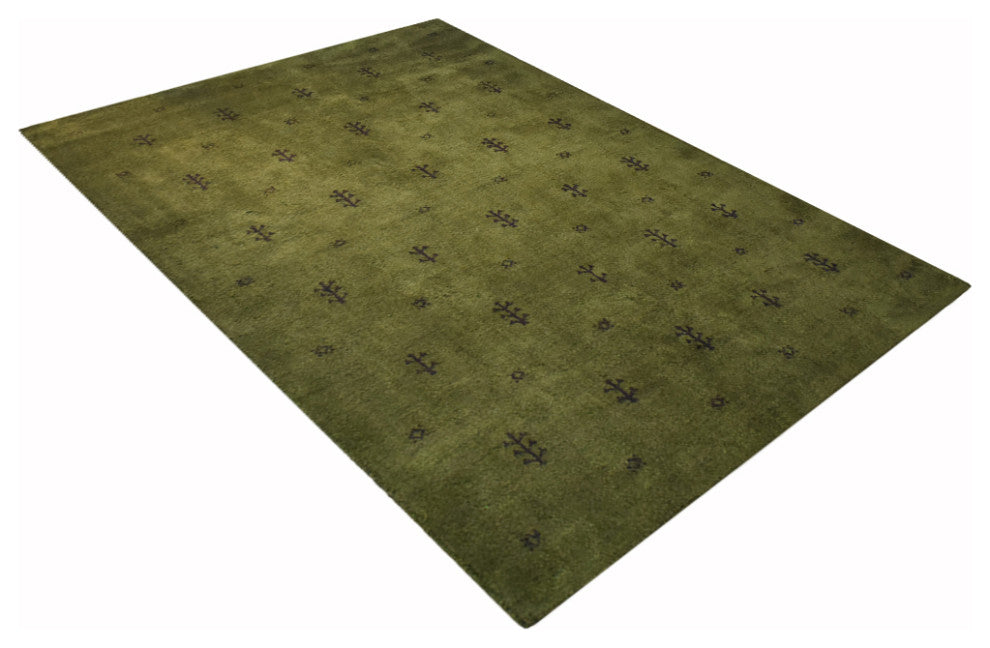 HAND KNOTTED LOOM SILK AREA RUGS-6'x9',Rectangle,Green Brown,Contemporary