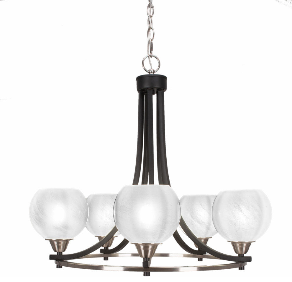 Paramount 5-Light Chandelier, Matte Black & Brushed Nickel, 5.75" White Marble