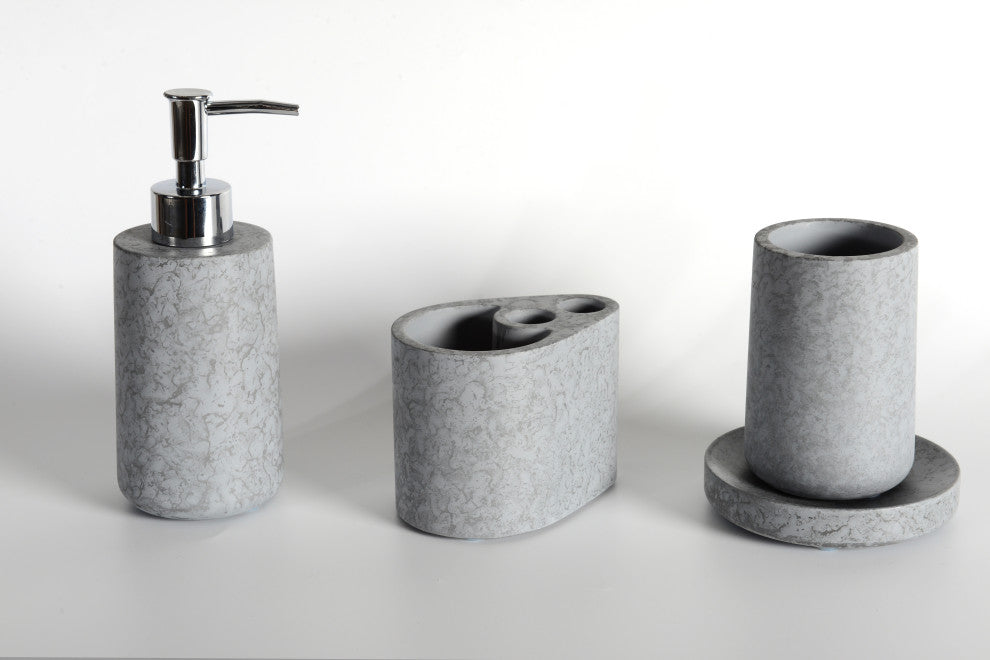 4-Piece Concrete Bathroom Accessory Set, Grey
