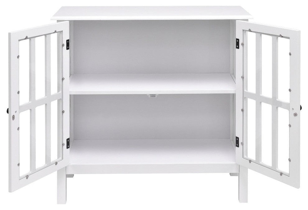 Elegant Glass Door Sideboard Console Storage Buffet Cabinet, White