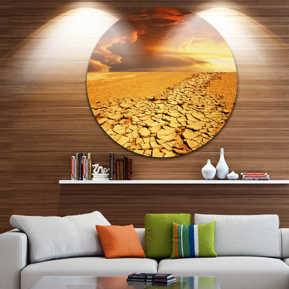 Drought Land Under Dramatic Sky, Modern Landscape Round Wall Art, 36"