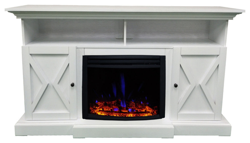 62" Whitby Farmhouse Electric Fireplace Heater and Multi-Color Flame Display