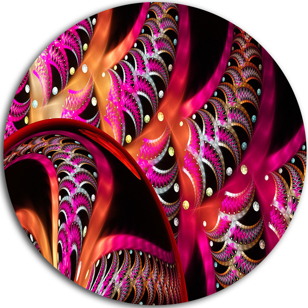 Unique Magenta Fractal Design Pattern, Abstract Disc Metal Artwork, 23"