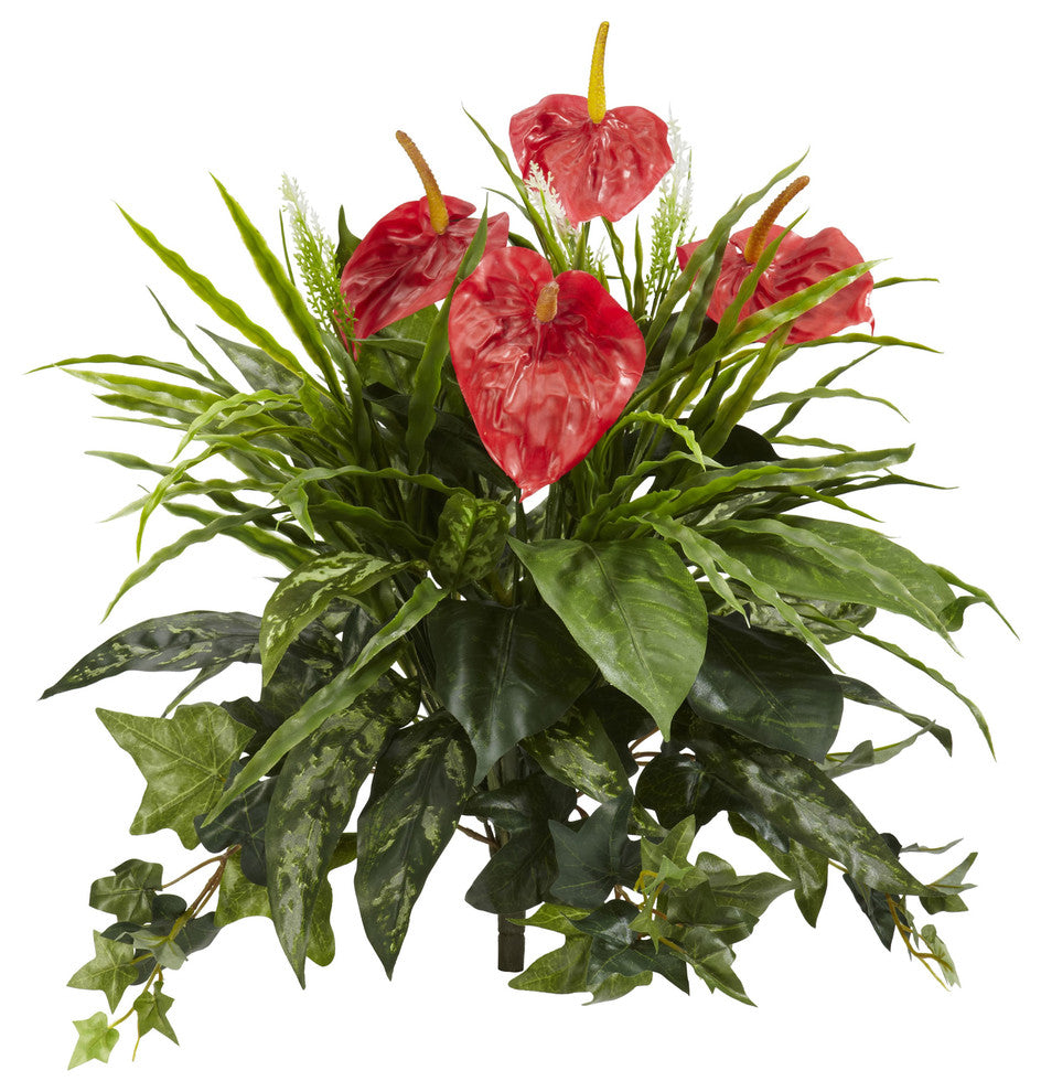 24" Mixed Anthurium Artificial Plant, Set of 2