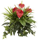24" Mixed Anthurium Artificial Plant, Set of 2