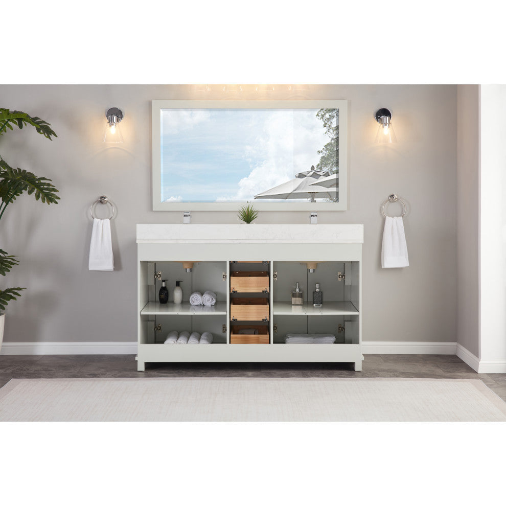 Vanity With Mirror, Sconce and Faucet Included, Silver Strand, 60"