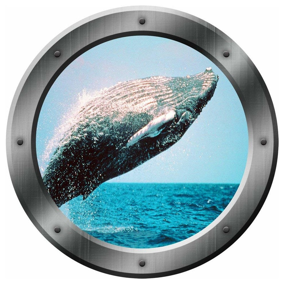 VWAQ Whale Porthole Wall Decal Ocean View, Window Cling Sticker PO2