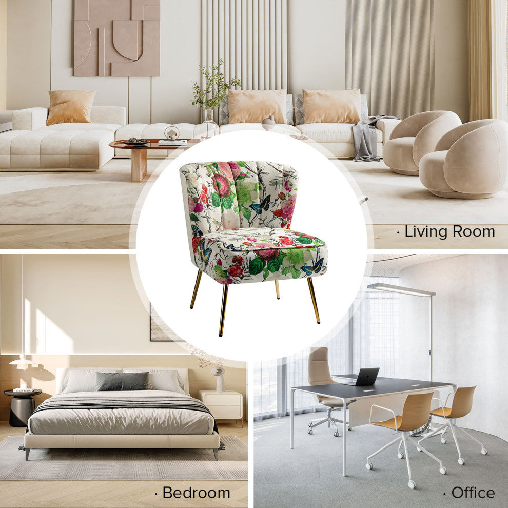 Accent Side Chair With Tufted Back, Ivory