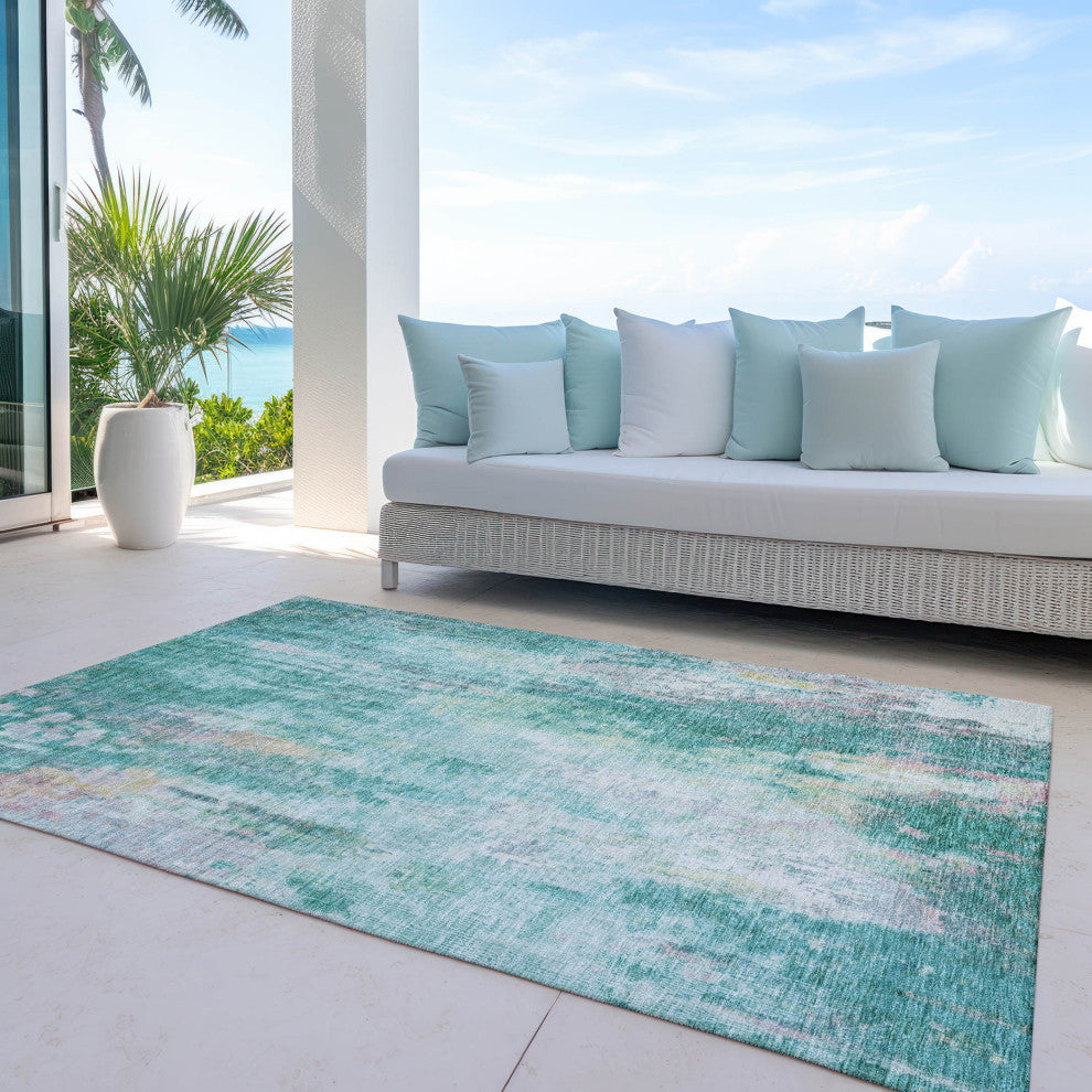 Machine Washable Indoor/Outdoor Chantille ACN1640 Teal 10' x 14' Rug
