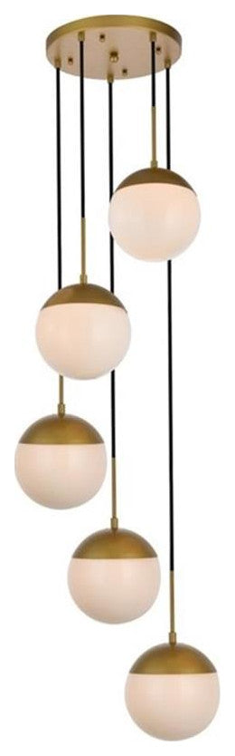 Living District Eclipse 5-Light Metal & Glass Pendant in Brass/Frosted White