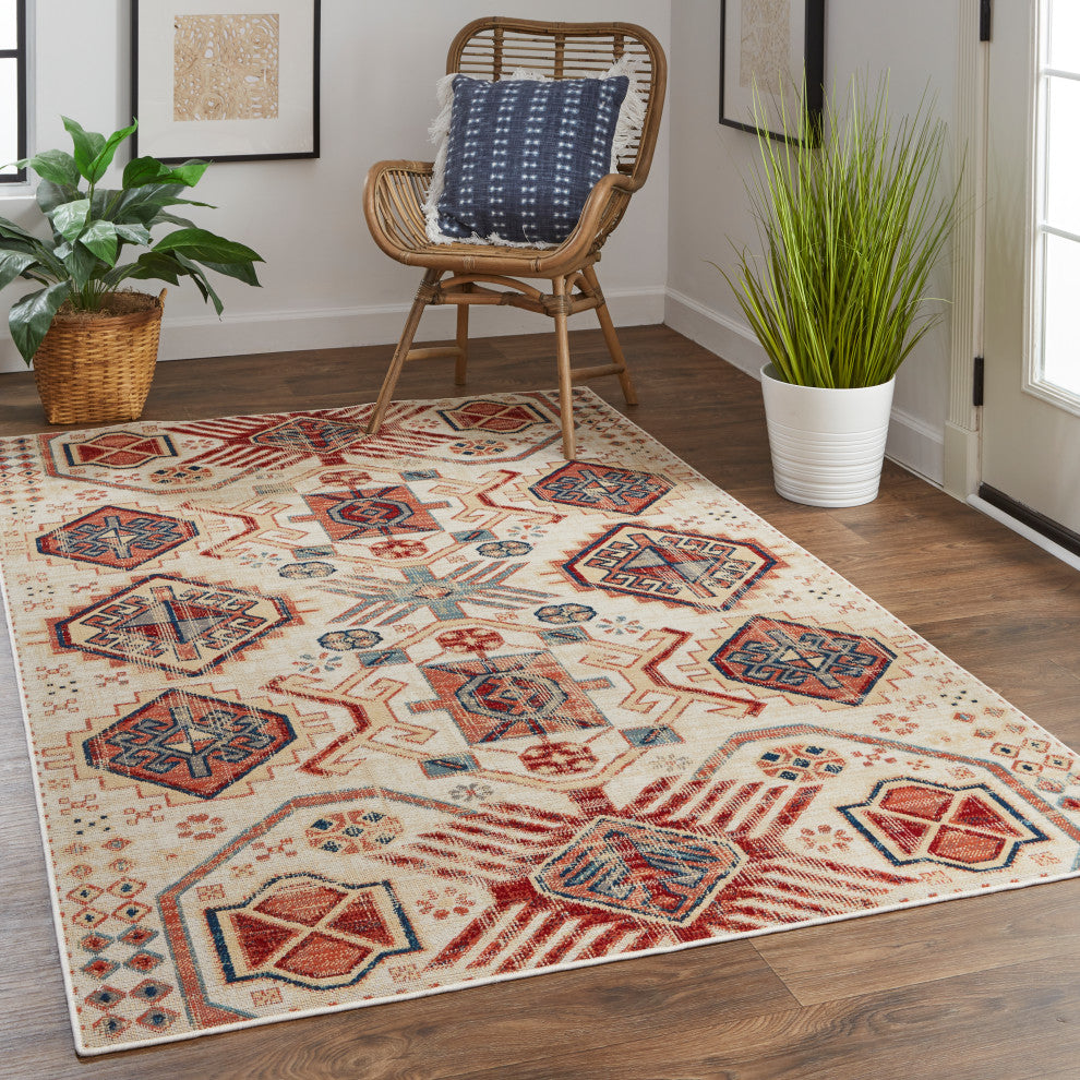 Weave & Wander Kezia Rug, Ochre Red/Vanilla Beige, 10ft x 13ft-2in