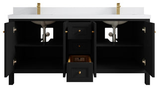 Nashville 72" Double Sink Bath Vanity, Black 2" White Quartz