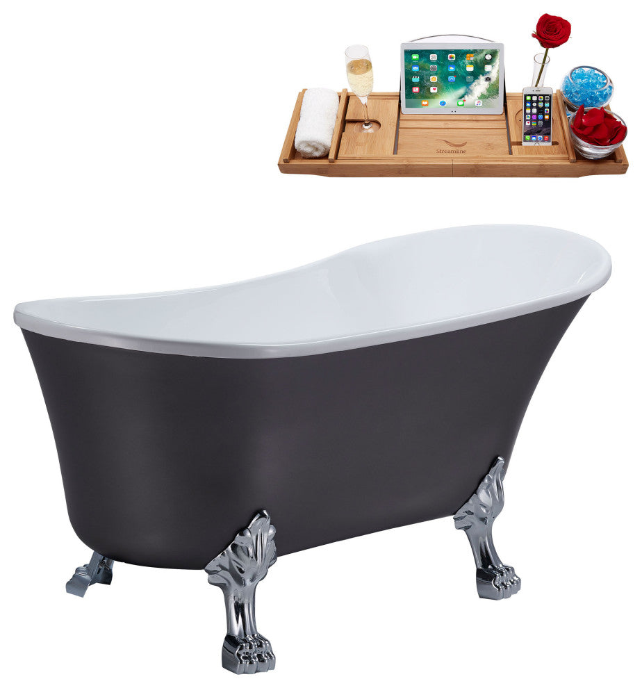 55" Streamline N359CH-IN-CH Clawfoot Tub and Tray With Internal Drain