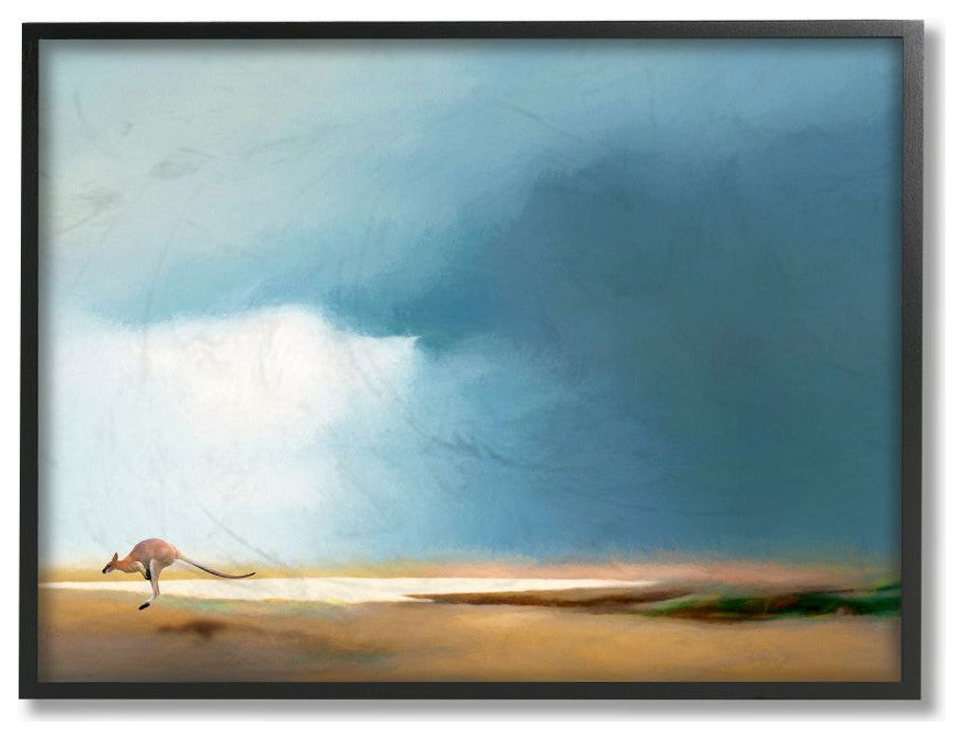 Jumping Kangaroo Australian Outback Landscape Blue Tan,1pc, each 16 x 20