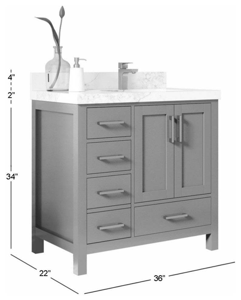 Malibu 36 Right Offset Bath Vanity in Lafayette Green 2" Viola Gold
