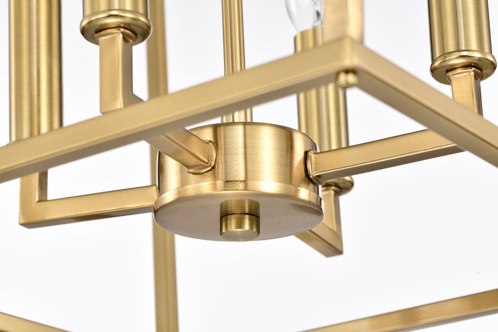 4-Light 16 in. Gold Caged Lantern Modern Pendant
